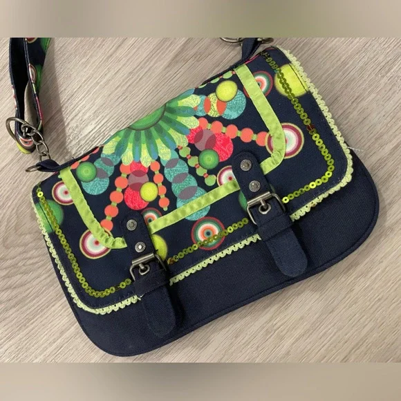 DESIGUAL Small Navy Multicoloured Designer Shoulder Bag with Mandala Print. - Picture 1 of 13